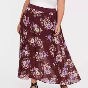 Torrid Maxi Chiffon High Waisted Skirt Maroon Floral Plus Size 1X